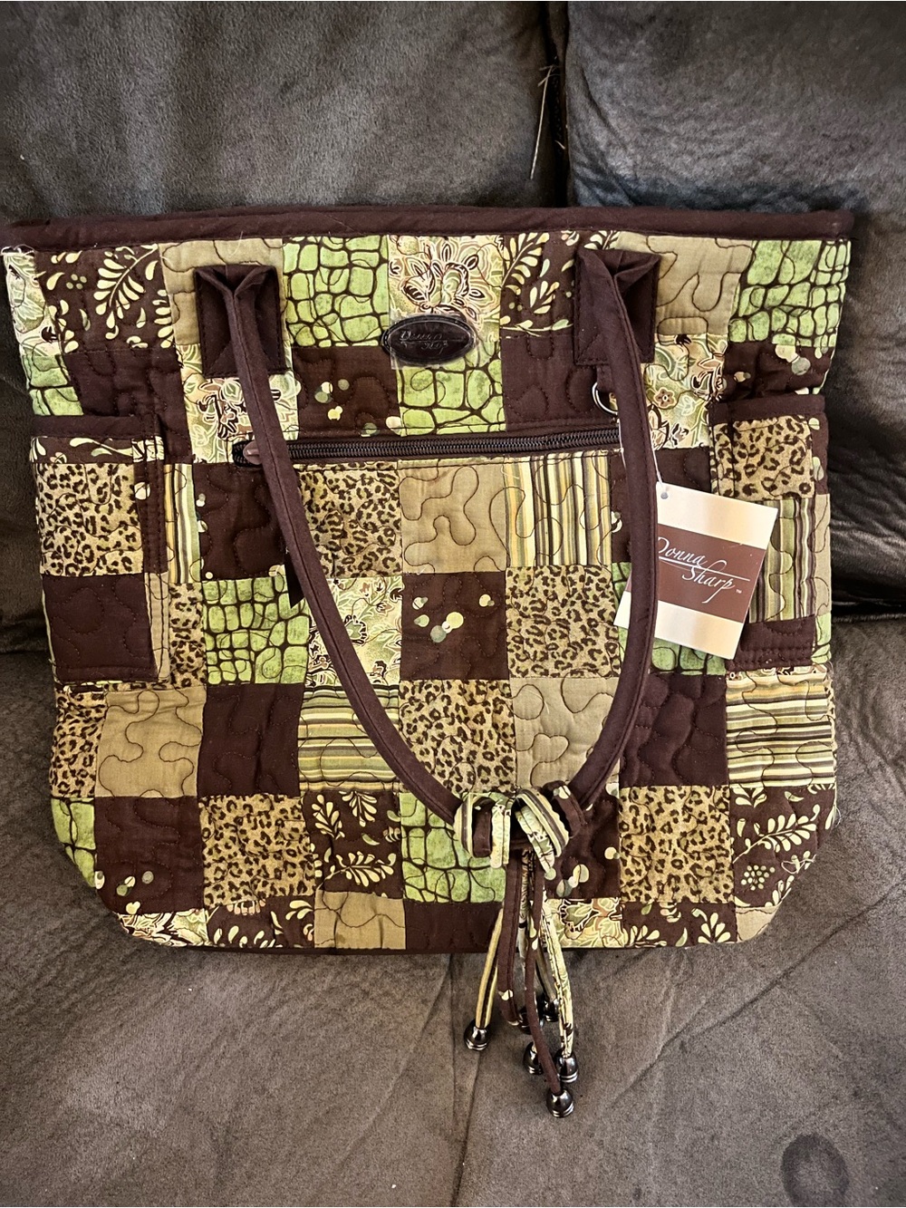 NWT Donna Sharp Quilted Brown & Green Shoulder Bag
